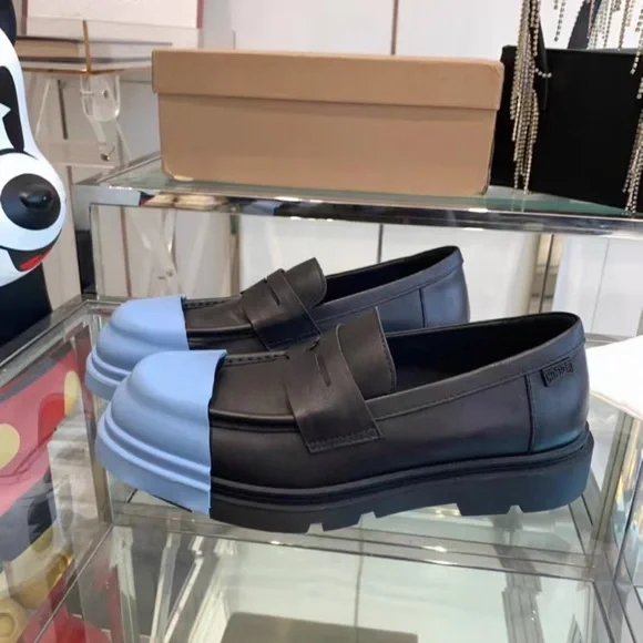 Camper Black Loafers with Baby Blue Toe Caps - Picture 3 of 9